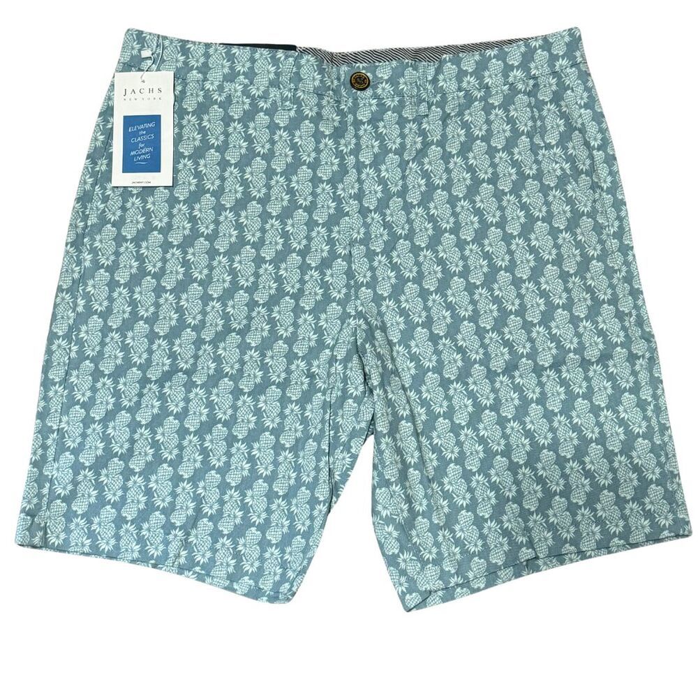 JACHS NY Shorts Mens 31 Blue Pineapple Print Stretch Chino Bleeker NWT